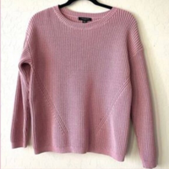 Ann Taylor Cable Knit LS Cotton Blend Crew Neck, Rose Pink Sweater, EUC,sz Large - Picture 11 of 11